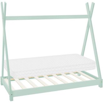 ML Design Ml-design - Lettino per Bambini a Forma di Tenda Indiana con Rete a Doghe 70 x 140 cm Letto Tipi da Gioco in Legno di Pino Massiccio Menta Stile