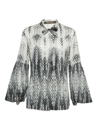 Roberto Cavalli print neck-tie top - women - Silk - L - White