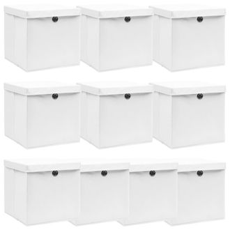 vidaXL Vidaxl - Cajas De Almacenaje Con Tapas 10 Uds Tela Blanco 32x32x32 Cm