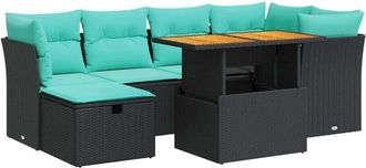 vidaXL 7 Piece Garden Sofa Set with Cushions Brown Poly Rattan Acacia vidaXL