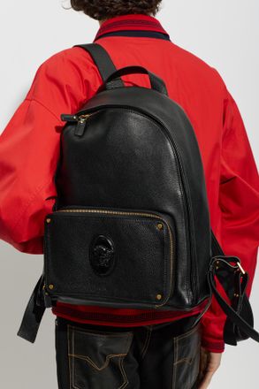 Versace Leather Backpack Lou, Mens, Black