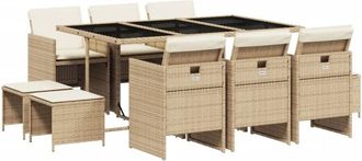 vidaXL Vidaxl - Set da Pranzo da Giardino 11 pz con Cuscini Beige in Polyrattan