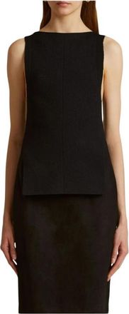 Khaite Geribbelde mouwloze top met split halslijn - Dames - Tops zonder mouwen - Zwart - S - Tops