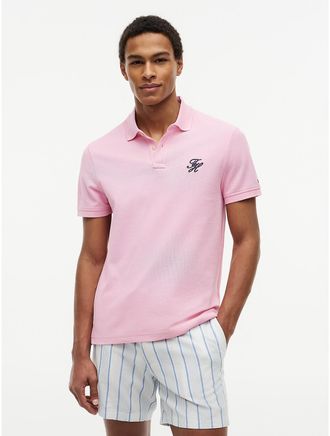 Tommy Hilfiger Mens Regular Fit Script Monogram Pique Polo - Pink - XL