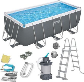 Bestway Piscina Tubular Rectangular Bestway Power Steel 412x201x122 Cm Con Depuradora De Arena Escalera Y Dispensador Qu&iacute;mico Color Gris
