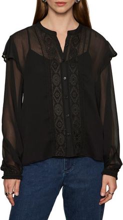 Sanctuary Nostalgia Ruffle Embroidered Top in Black at Nordstrom, Size X-Small