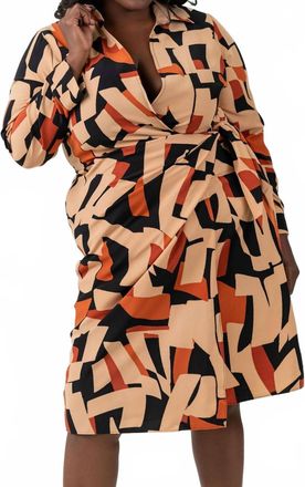 London Times Olga Midi Dress - Plus In Black & Caramel