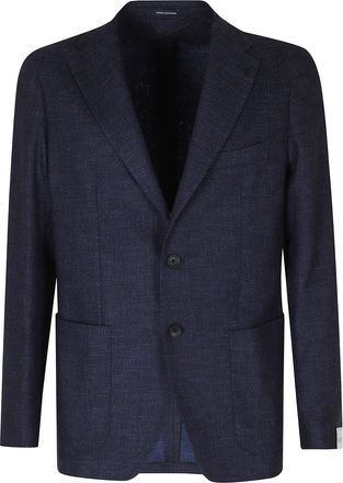 Tagliatore Blue Single-Breasted Silver Embellishment Wool-Blend Blazer