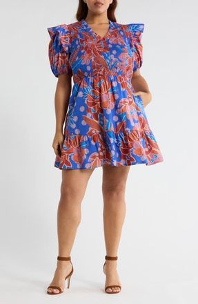 Sugarlips Amazonia Leones Smocked Dress in Blue-Red at Nordstrom, Size 2X