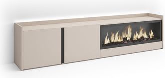 Skraut Home Skraut Home - Mueble Tv, Televisi&oacute;n, Muebles De Sal&oacute;n, Almacenaje, 212x35x50cm, Para Tv Hasta 80, Chimenea El&eacute;ctrica Xxl, Led, Estilo Moderno, Beige