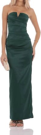 Lucy in the Sky Satin V-Strapless Maxi Dress In Green