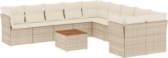 vidaXL Set De Sof&aacute;s De Jard&iacute;n 11pzas Con Cojines Rat&aacute;n Sint&eacute;tico Beige Vidaxl