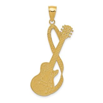 Diamond2Deal 14k Yellow Gold Large Electric Guitar with Strap Textured Pendant