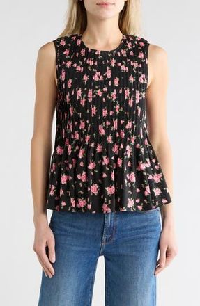 Wayf Pleated Printed Top in Black Roses at Nordstrom Rack, Size X-Small
