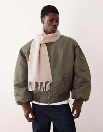 Polo Ralph Lauren Sciarpa classica in misto lana color crema con logo-Neutro