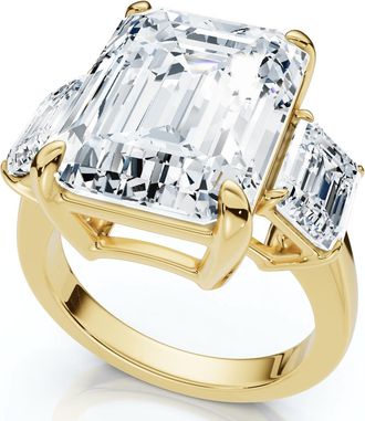 Pompeii3 Certified 12Ct Emerald Cut Three Stone Diamond Engagement Ring Lab Grown