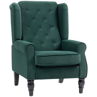HOMCOM Accent Armchair Home Furniture Retro Tufted Club Fabric - Green | TJ Hughes