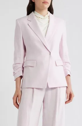 BOSS Jia Slim Fit Linen Blend Double Breasted Blazer in Ocean Rose at Nordstrom, Size 4
