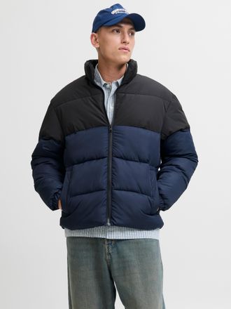 Jack & Jones Steppjacke JACK & JONES JJMAZE PUFFER COLLAR, Herren, Gr. XXL, sky captain detail:schwarz blocking, Web, Obermaterial: 100% Polyester, colorblocking, 