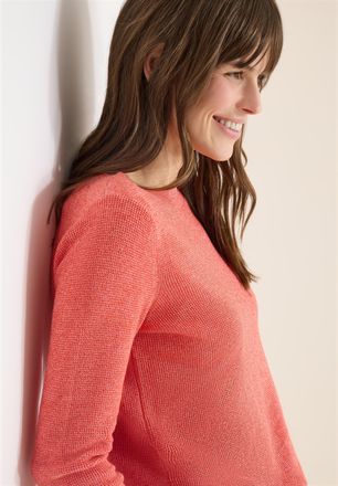 Cecil Strickpullover CECIL, Damen, Gr. XXL (46), cherry tomato orange melange, Strick, Obermaterial: 60% Baumwolle, 40% Viskose, unifarben, l&auml;ssig geschnitt