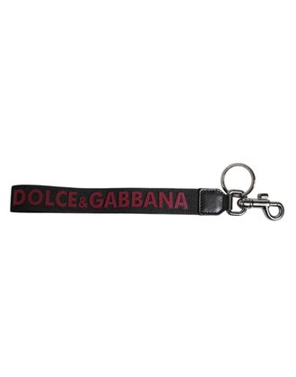 Dolce & Gabbana Zwart Logo Nylon Zilver Messing Heren Sleutelhanger Sleutelhanger