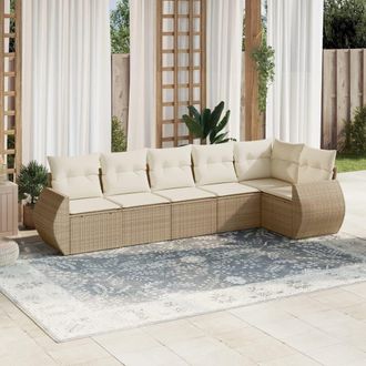 vidaXL Juego De Sof&aacute;s Jard&iacute;n Con Cojines 6 Pzas Rat&aacute;n Sint&eacute;tico Beige Vidaxl