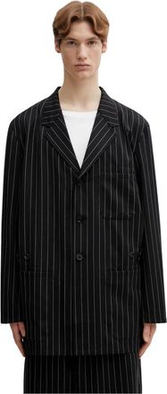 Yohji Yamamoto Pinstripe Verfijnde Wol Werkjas - Heren - Blazers - Zwart - M - Wol - Jassen