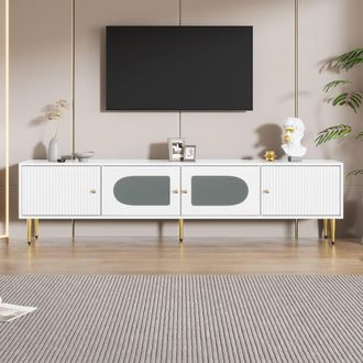 Matteo Modern White TV Cabinet - 4-Door Media Console with Glass