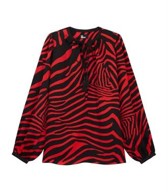 The Kooples Womens Animal Print Long Sleeves Blouse In Red Black