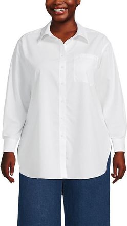 Lands End Plus Size Oversized No Iron Tunic with Statement Collar Shirt in White at Nordstrom, Size 1X