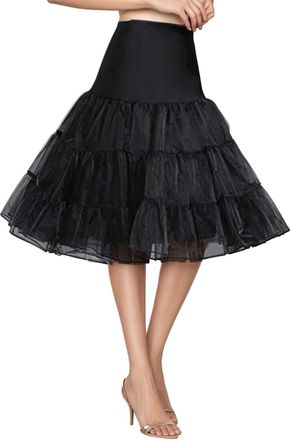 Generic Womens Tulle Petticoat Tutu Party Multi-Layer Puffy Cosplay Skirt Classic 4 Layered Underskirt Classic Short Mini Skirt for 80s Fancy Dress Black