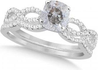 Allurez Infinity Cushion-Cut Salt & Pepper Diamond Bridal Ring Set 18k White Gold (0.63ct)