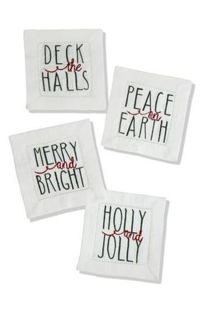 Tiramisu Embroidered Set of 4 Holiday Cocktail Napkins in White at Nordstrom Rack