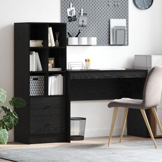 Berkfield Home Desk with Storage Black Oak Engineered Wood