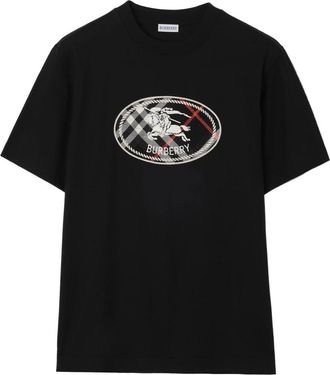 Burberry Check Knight Stamp Katoenen T-shirt - Heren - T-shirts - Zwart - S - Katoen - Tops