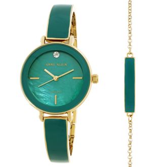 Anne Klein Quartz Green Mother of Pearl Dial Ladies Watch and Bracelet Set AK/3620GNST