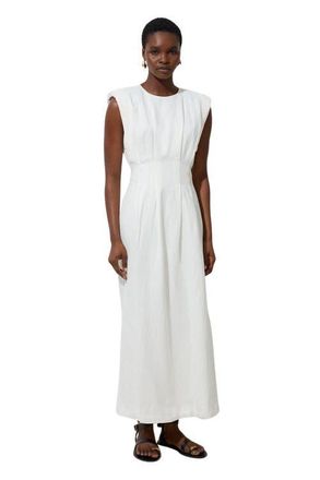 Karen Millen Linen Blend Pintuck Midi Dress in White at Nordstrom, Size 12