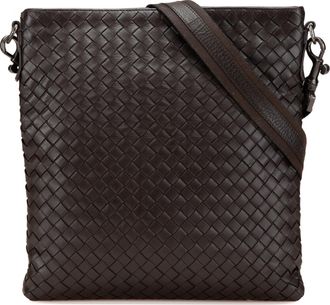 Bottega Veneta Pre-owned Womens Woven Crossbody Bag - Dark Brown Leather - One Size