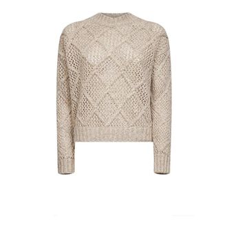 Max Mara Ellade Boxy Sweater - Dames - Ronde hals truien - Beige - XS - Wol - Truien & Vesten