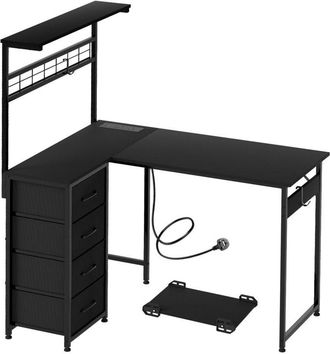 Levede Levede L-Shaped Gaming Desk Office Computer Table with Power Socket LED Drawers
