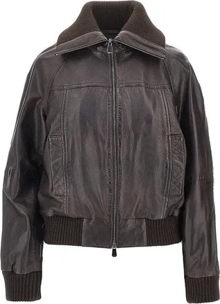 Pinko Washed leather bomber jacket Woman 40
