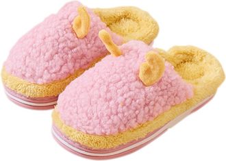 Frcolor Boy Girls Cotton Slippers Cartoon Deer Style Fluffy Warm Indoor Winter Comfortable Home Slippers for Boys and Girls