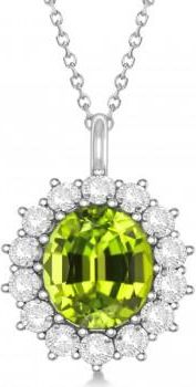 Allurez Oval Peridot & Diamond Pendant Necklace 14k White Gold (5.40ctw)