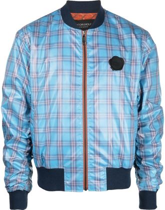 Viktor & Rolf logo-detail tartan-check bomber jacket - men - Cotton/Polyester/Polyester/Polyester - S - Blue