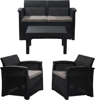 Relaxdays Relaxdays, Conjunto De Jard&iacute;n 4 Piezas De Rat&aacute;n Para 4 Personas: Sof&aacute; 2 Plazas, 2 Sillones Y Mesa, Exterior, Colores
