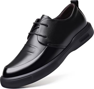 Generic Dress Oxford Formal Shoes for Men Lace Up Pleated Apron Round Toe Derby Shoes Leather Slip Resistant Block Heel Non Slip Wedding(5.5 UK) Black