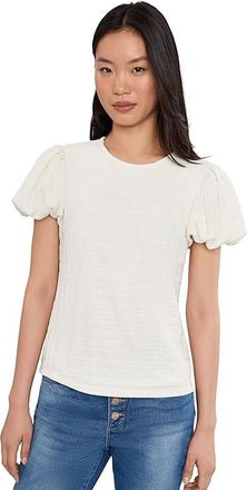 CeCe by Cynthia Steffe Textured Knit Bubble Sleeve Top Womens Clothing New Ivory : XL, Polyester/Spandex