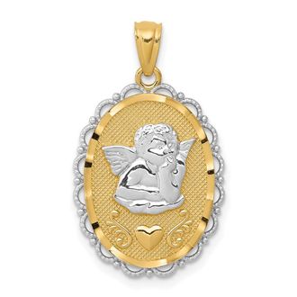Diamond2Deal 14k Yellow Gold Rhodium Angel Pendant