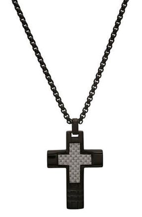 HMY Jewelry Mens Black Cross Pendant Necklace at Nordstrom Rack