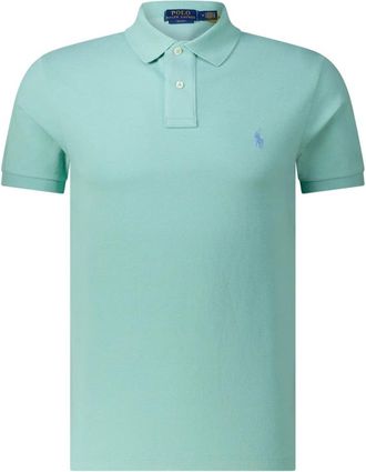 Polo Ralph Lauren Tops, Heren, Blauw, XL, Leer, Slim-Fit Poloshirt